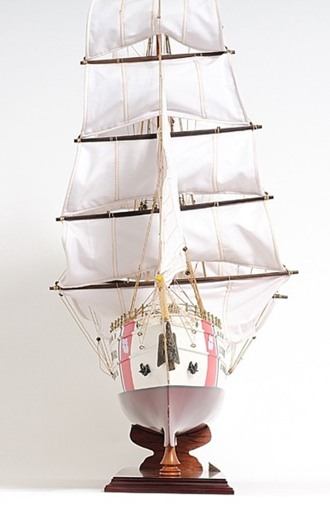28" Maroon And White Solid Wood Hand Painted Boat Model Boat