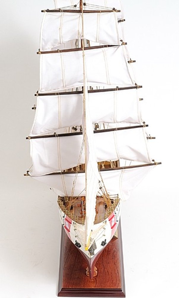 28" Maroon And White Solid Wood Hand Painted Boat Model Boat