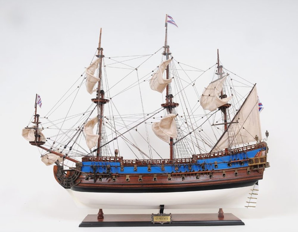 33" Blue and Brown 1700 Goto Predestination Hand Painted Decorative Boat