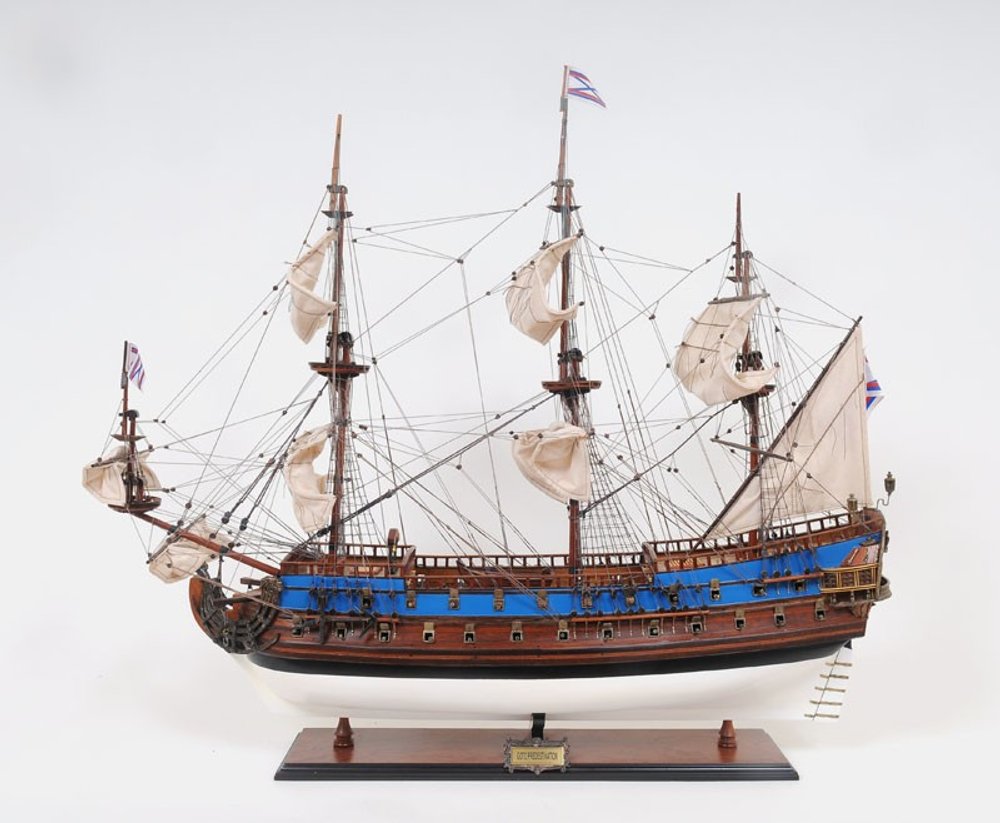 33" Blue and Brown 1700 Goto Predestination Hand Painted Decorative Boat