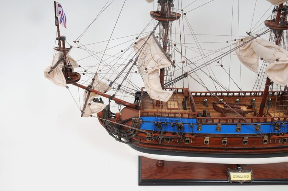 33" Blue and Brown 1700 Goto Predestination Hand Painted Decorative Boat