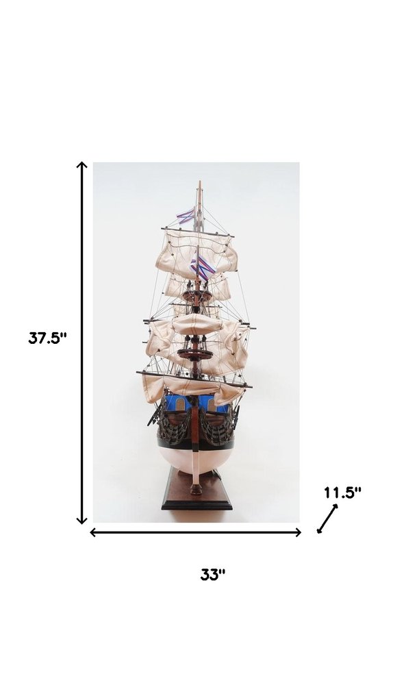 33" Blue and Brown 1700 Goto Predestination Hand Painted Decorative Boat