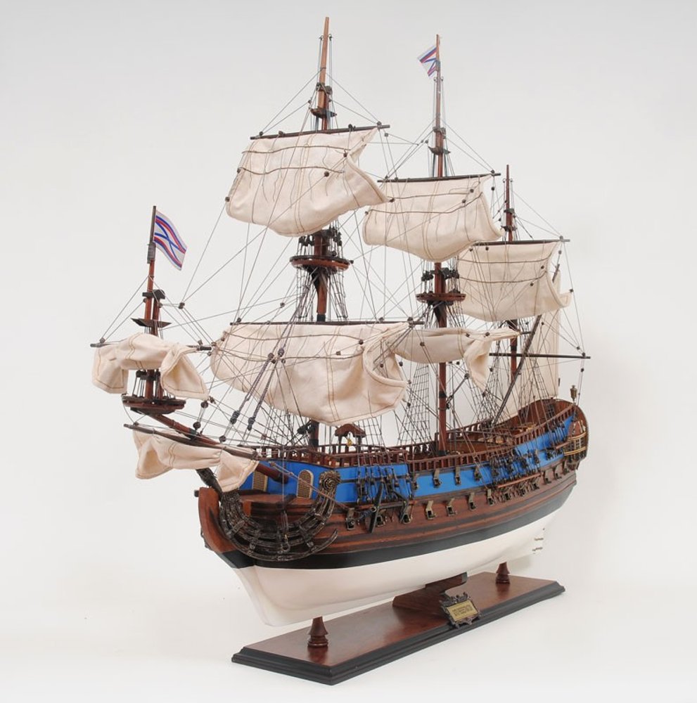 33" Blue and Brown 1700 Goto Predestination Hand Painted Decorative Boat
