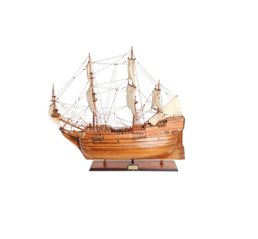 32" Brown Solid Wood Hand Painted Boat Model Boat