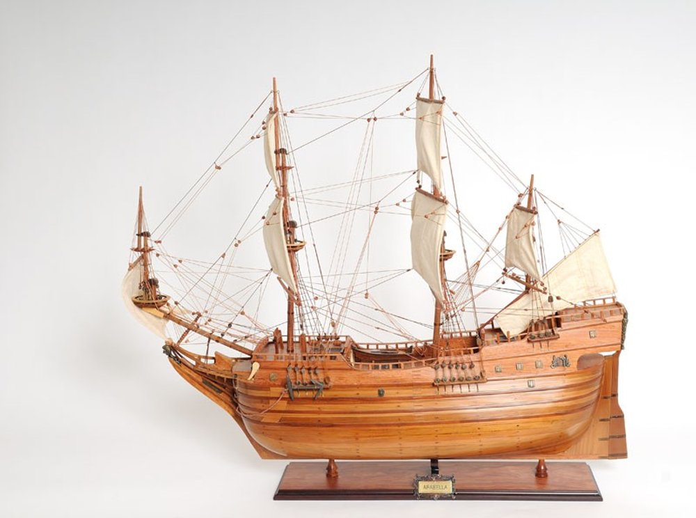 32" Brown Solid Wood Hand Painted Boat Model Boat