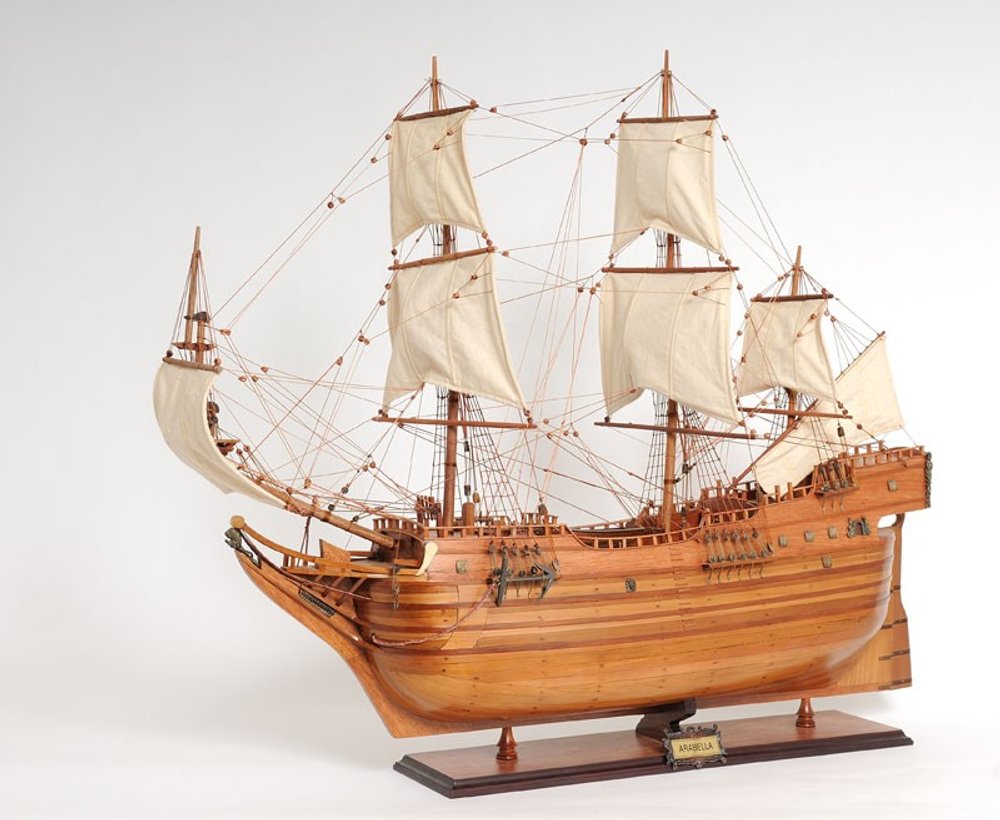 32" Brown Solid Wood Hand Painted Boat Model Boat