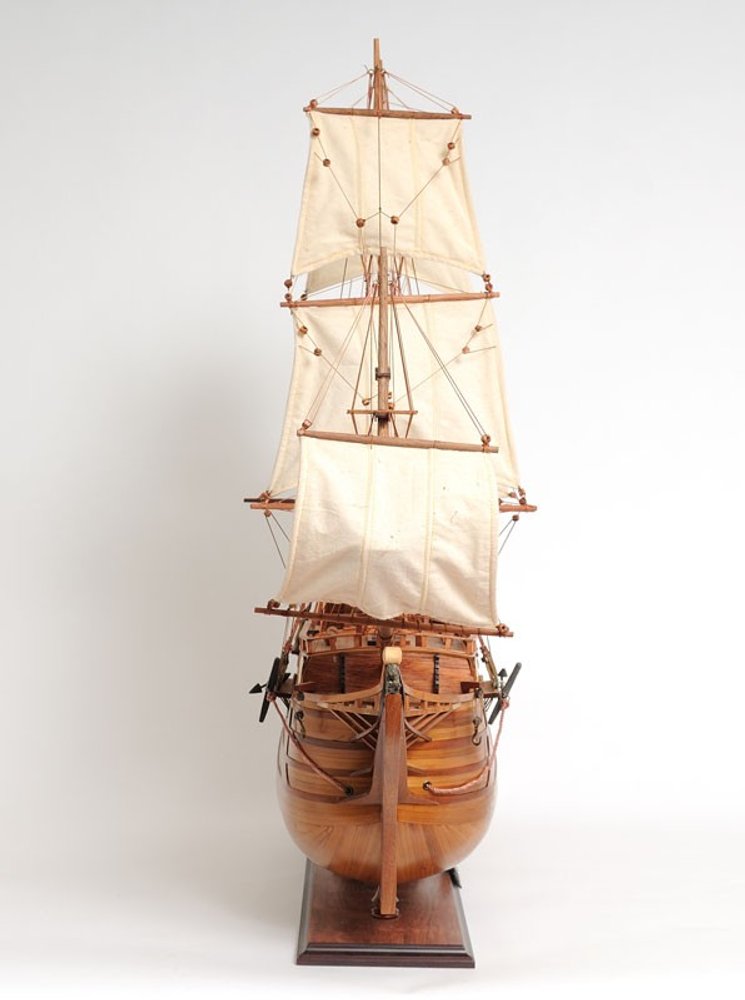 32" Brown Solid Wood Hand Painted Boat Model Boat