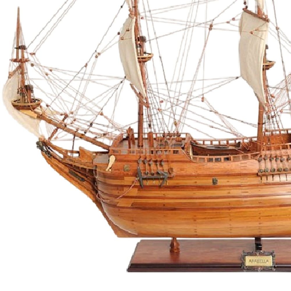 32" Brown Solid Wood Hand Painted Boat Model Boat