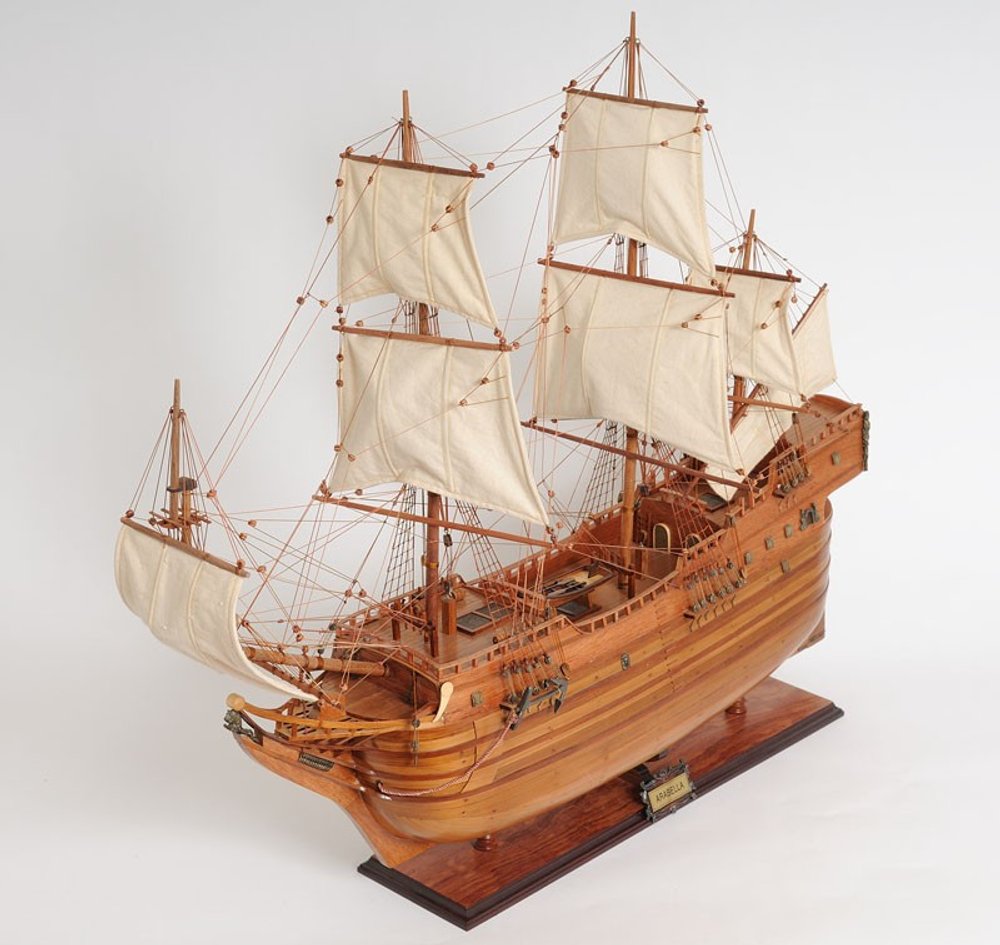 32" Brown Solid Wood Hand Painted Boat Model Boat