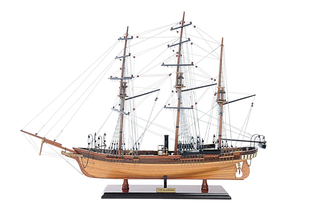 24" Wood Brown Solid Wood Hand Painted 1862 CSS Alabama Model Boat