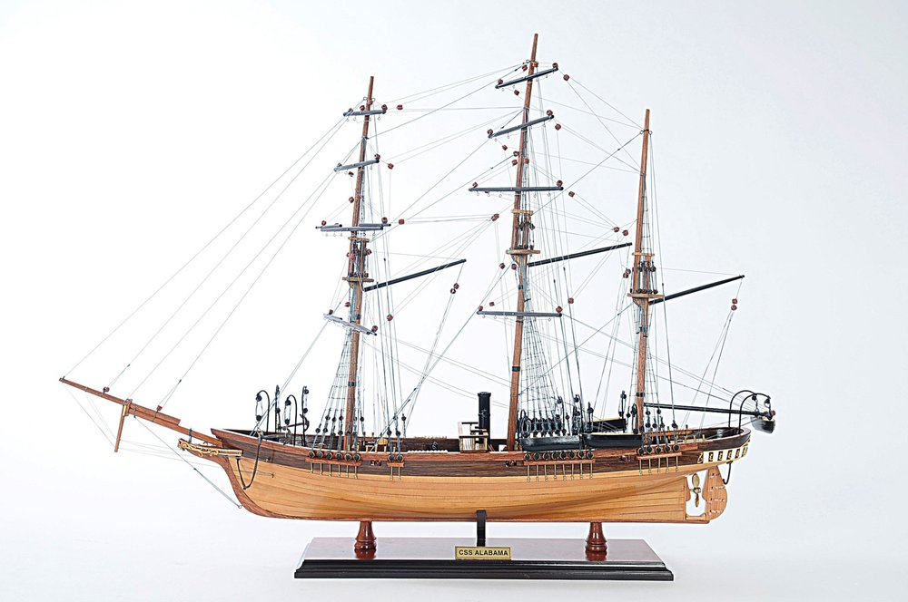 24" Wood Brown Solid Wood Hand Painted 1862 CSS Alabama Model Boat