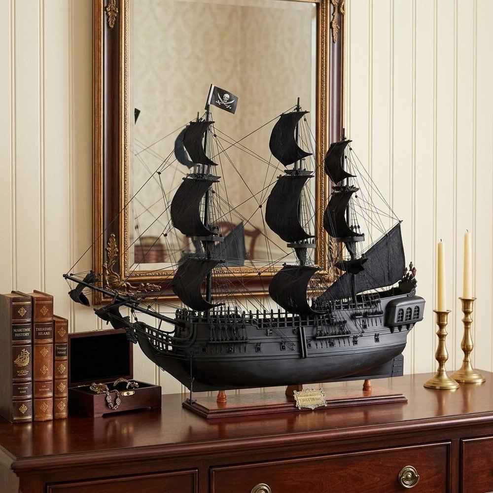 29" Black Black Pearl Pirate Boat Hand Painted Decorative Boat