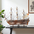 30" Brown Solid Wood Hand Painted Boat Model Boat