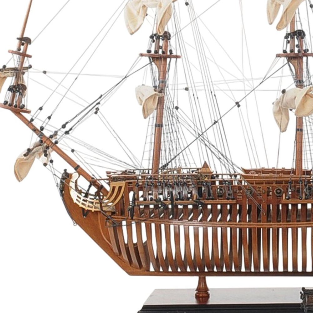 30" Brown Solid Wood Hand Painted Boat Model Boat