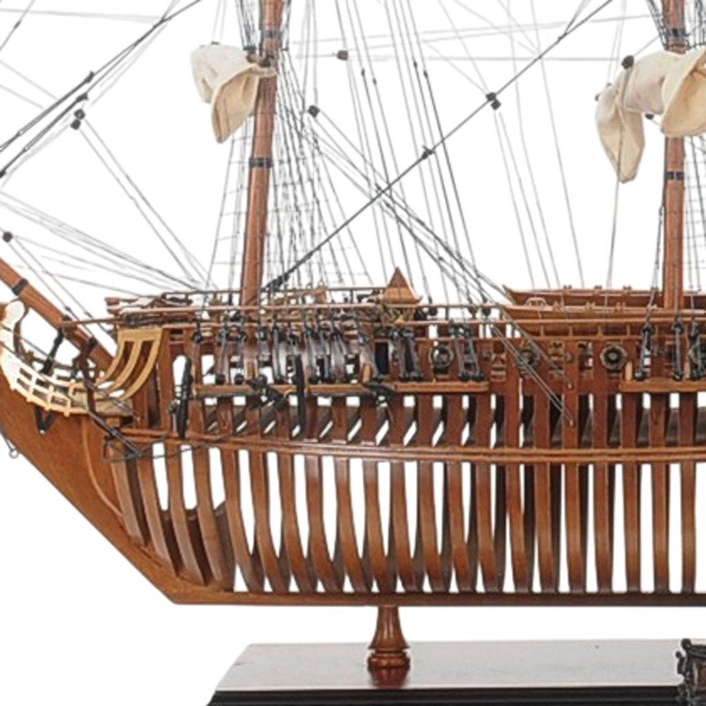 30" Brown Solid Wood Hand Painted Boat Model Boat