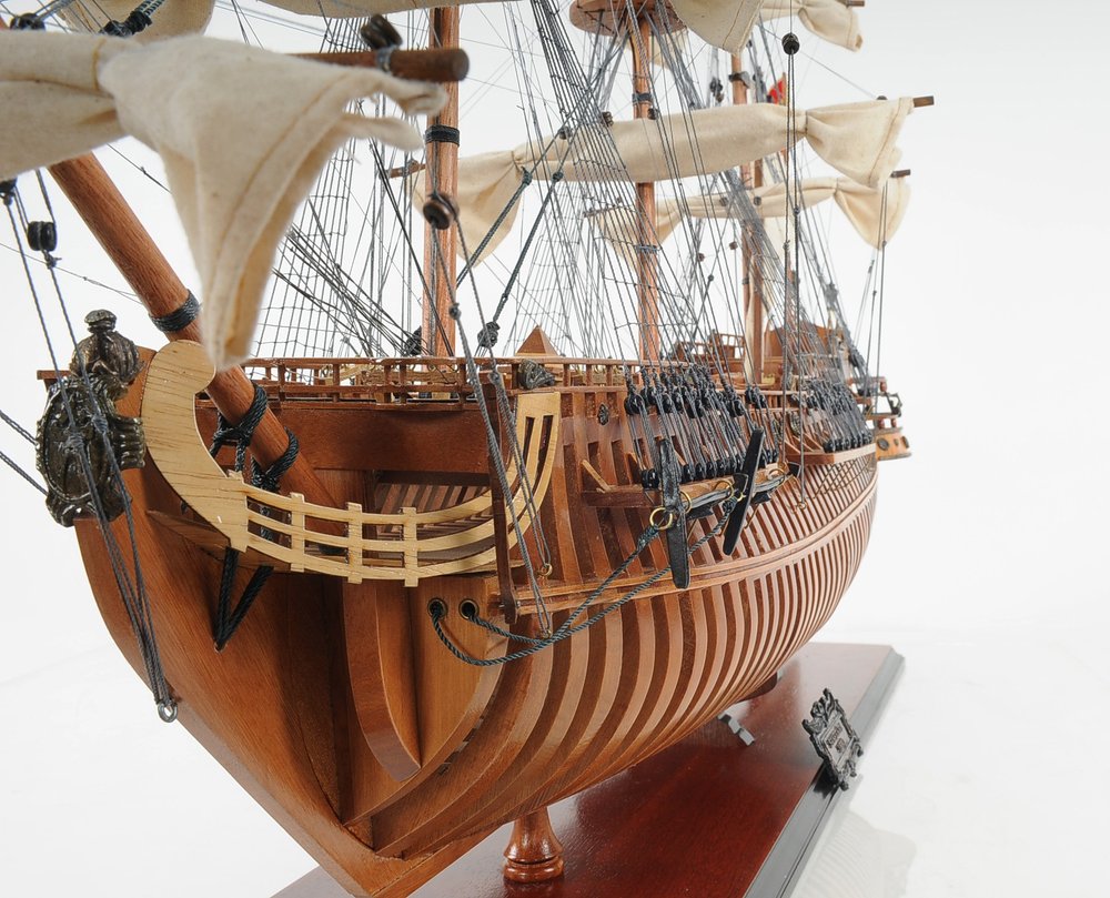 30" Brown Solid Wood Hand Painted Boat Model Boat