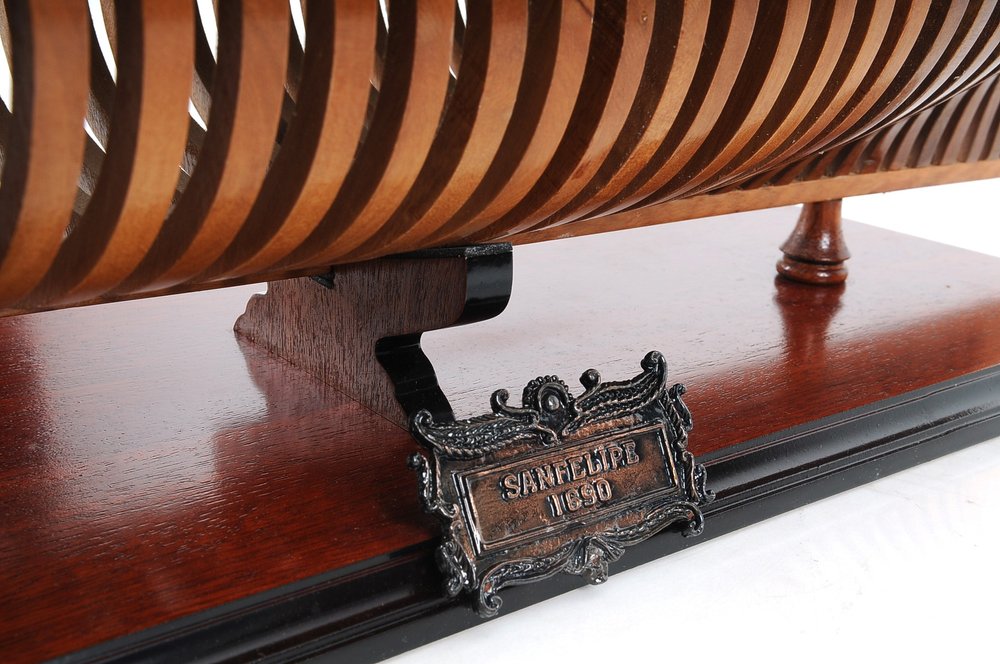 30" Brown Solid Wood Hand Painted Boat Model Boat