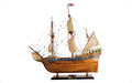 30" Wood Brown Mayflower Boat Hand Painted Decorative Boat. Sculpture isolated on a plain white background, in a brown wood finish.