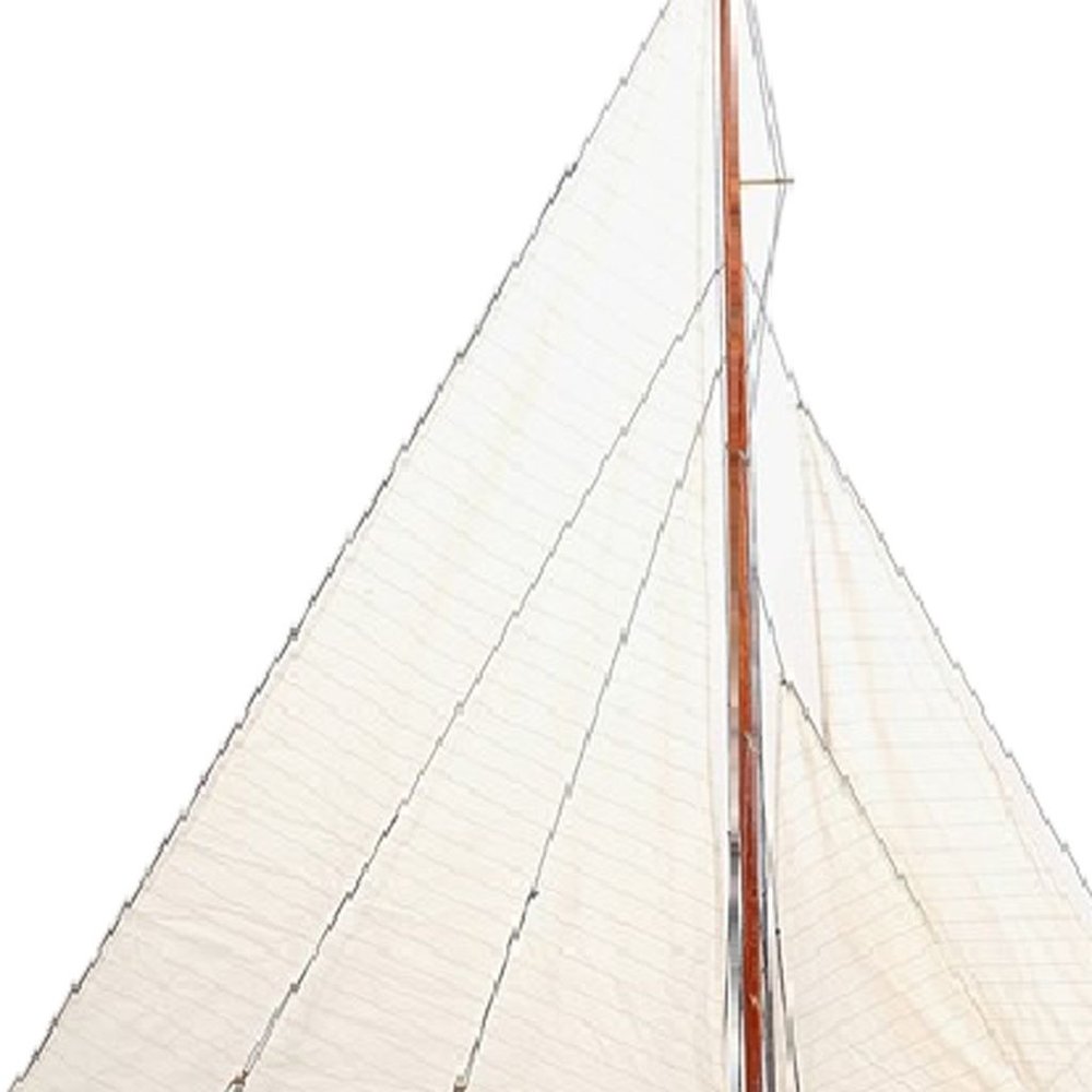 49" Brown Solid Wood Hand Painted Boat Model Boat