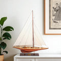 49" Brown Solid Wood Hand Painted Boat Model Boat