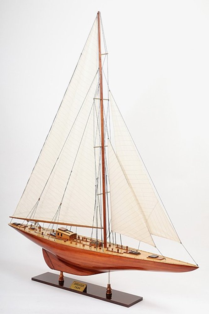 49" Brown Solid Wood Hand Painted Boat Model Boat