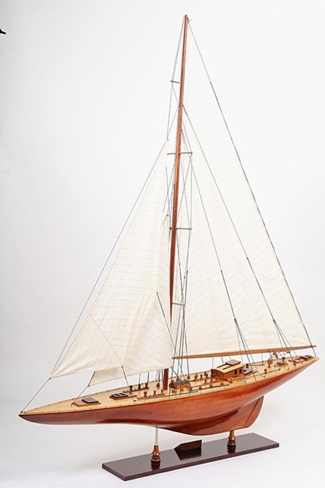 49" Brown Solid Wood Hand Painted Boat Model Boat