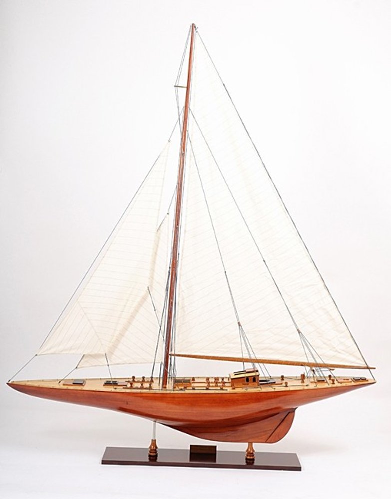 49" Brown Solid Wood Hand Painted Boat Model Boat
