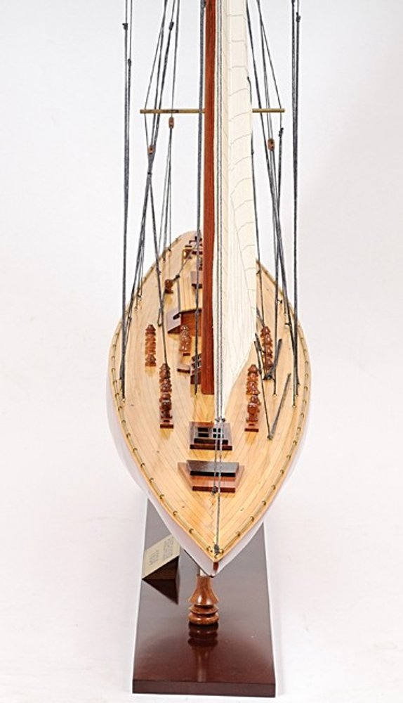 49" Brown Solid Wood Hand Painted Boat Model Boat