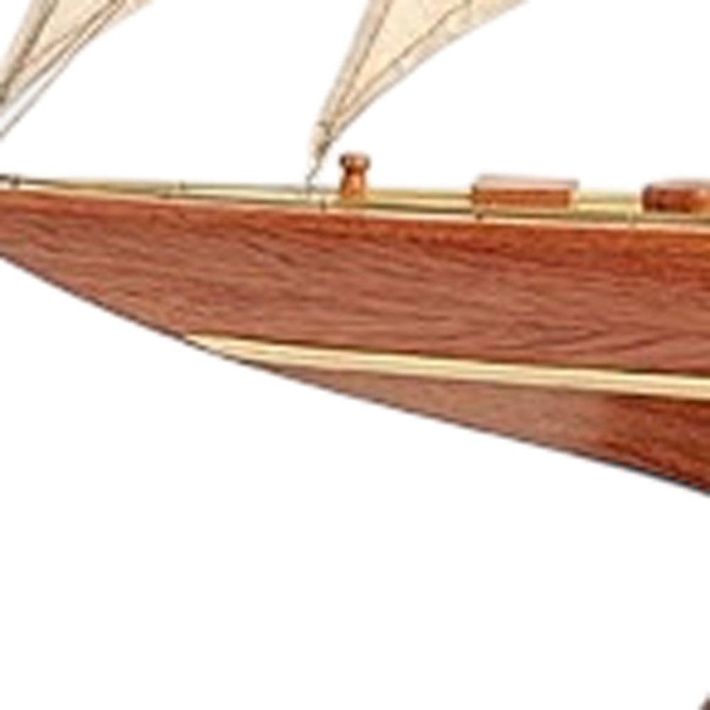 32" Brown Solid Wood Hand Painted Boat Model Boat