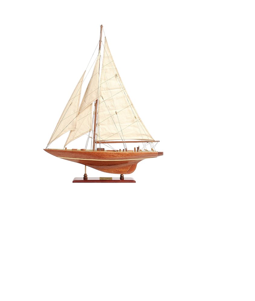 32" Brown Solid Wood Hand Painted Boat Model Boat