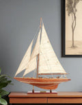 32" Brown Solid Wood Hand Painted Boat Model Boat
