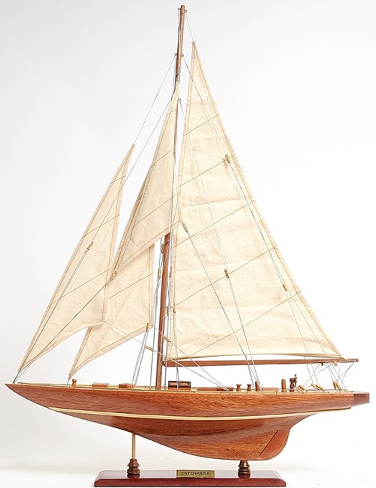 32" Brown Solid Wood Hand Painted Boat Model Boat