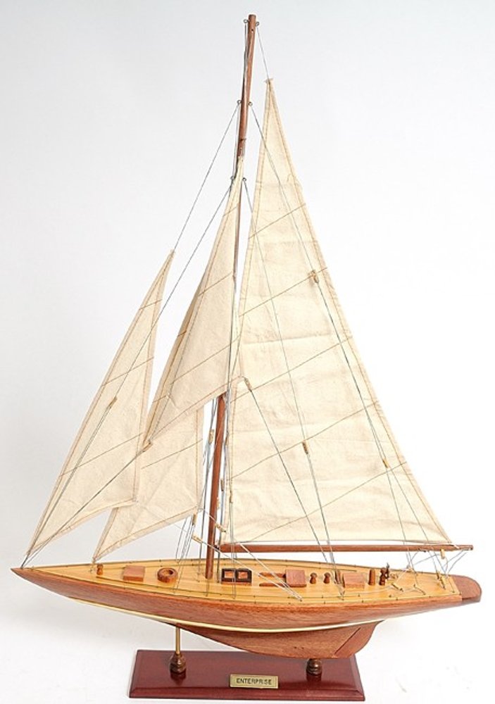 32" Brown Solid Wood Hand Painted Boat Model Boat