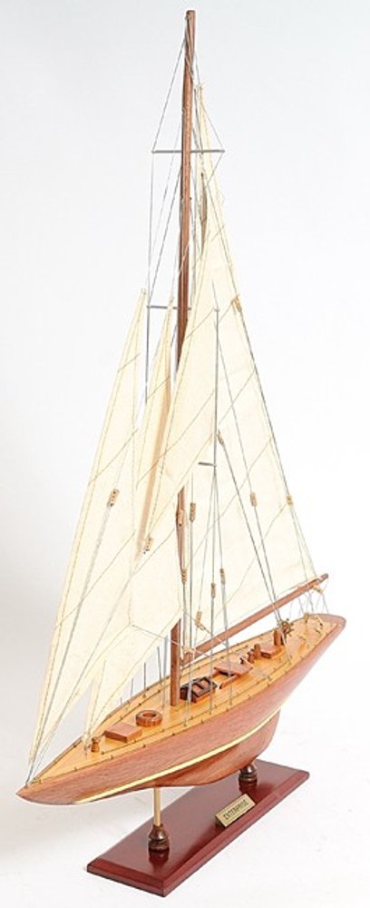 32" Brown Solid Wood Hand Painted Boat Model Boat