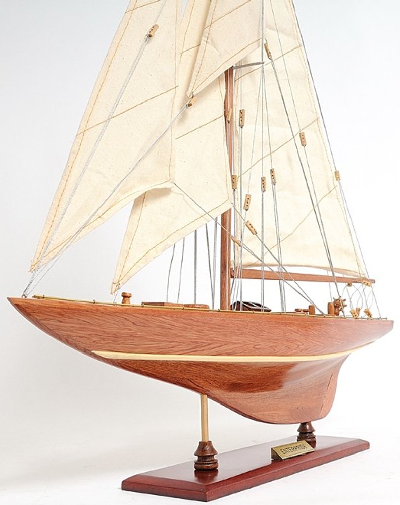 32" Brown Solid Wood Hand Painted Boat Model Boat