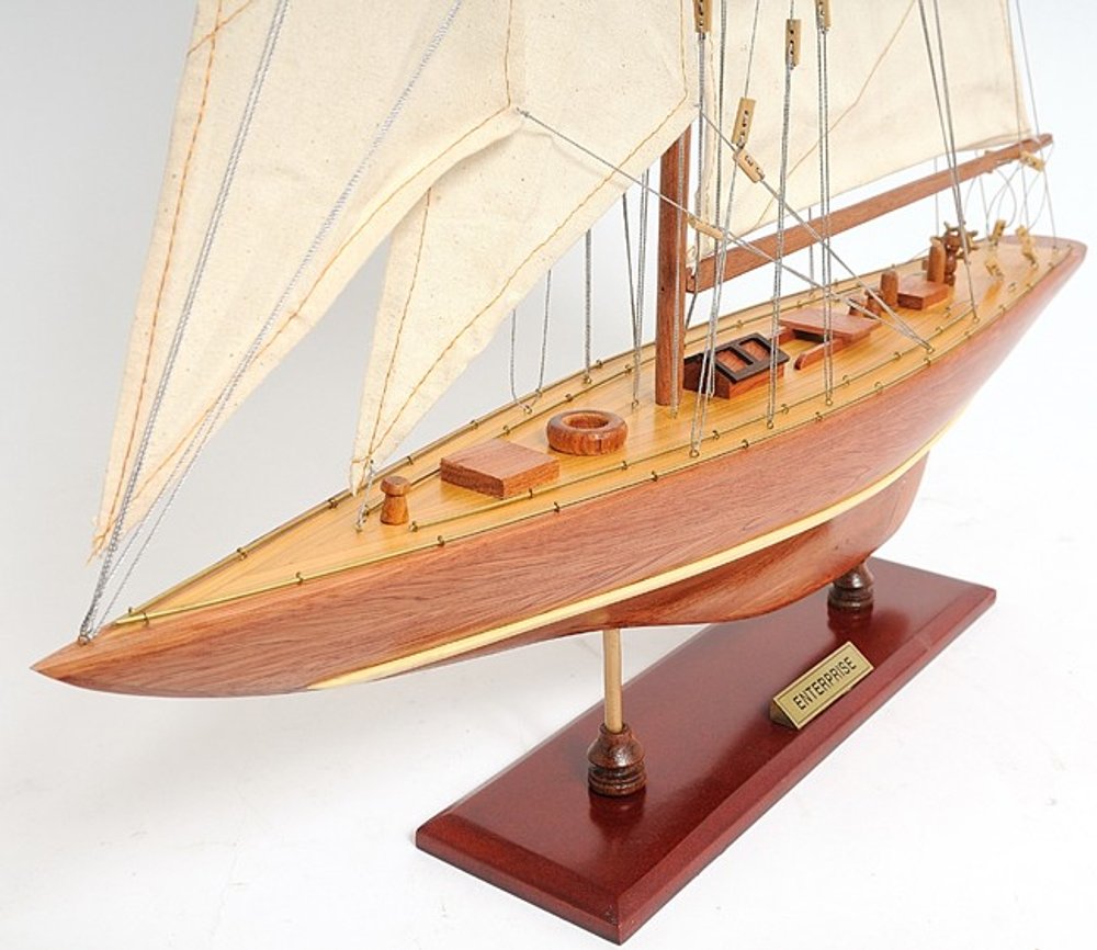 32" Brown Solid Wood Hand Painted Boat Model Boat