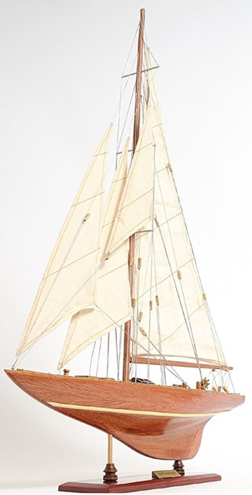 32" Brown Solid Wood Hand Painted Boat Model Boat