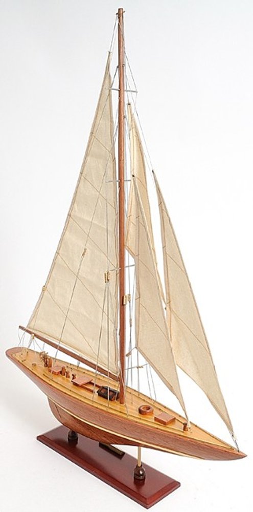 32" Brown Solid Wood Hand Painted Boat Model Boat