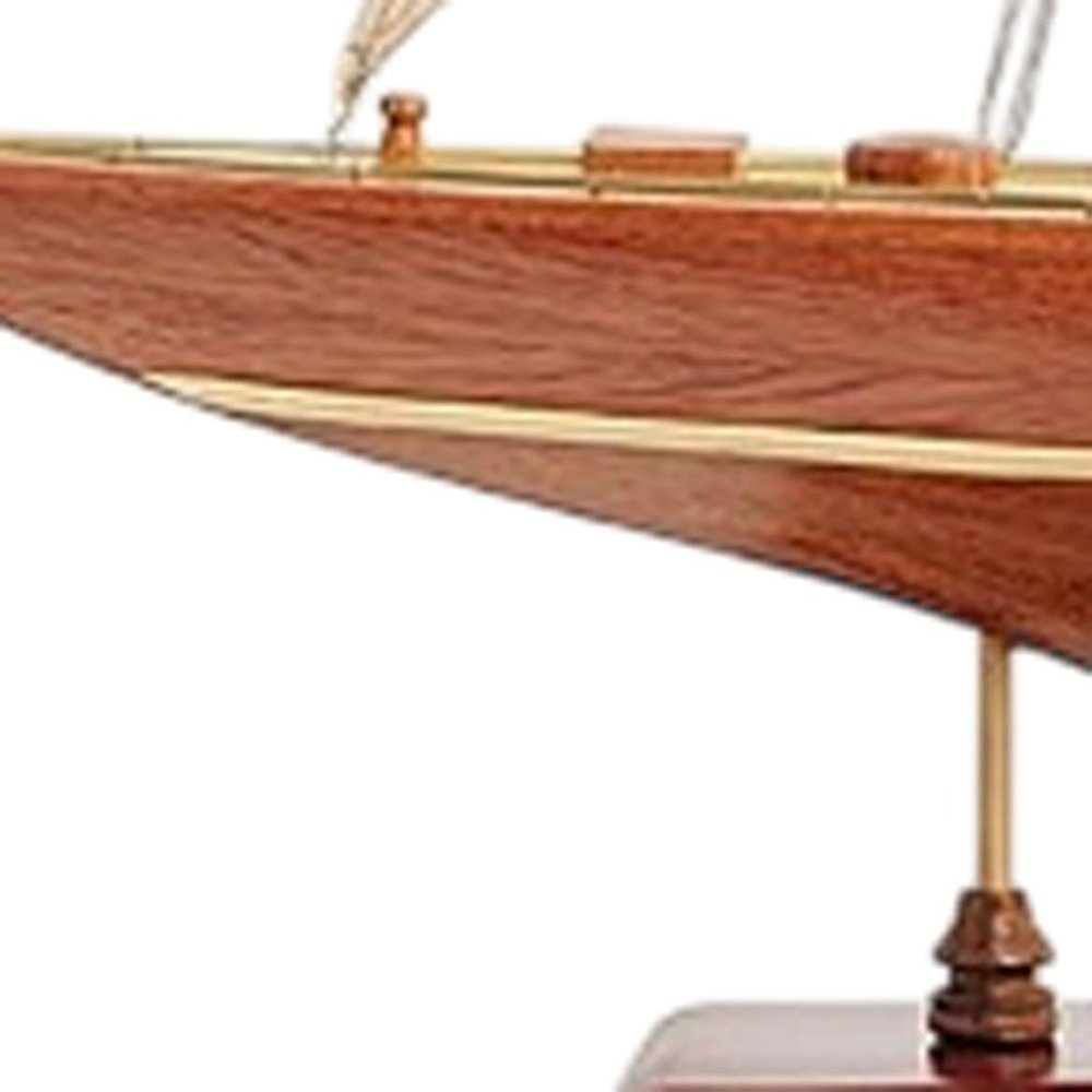 32" Brown Solid Wood Hand Painted Boat Model Boat