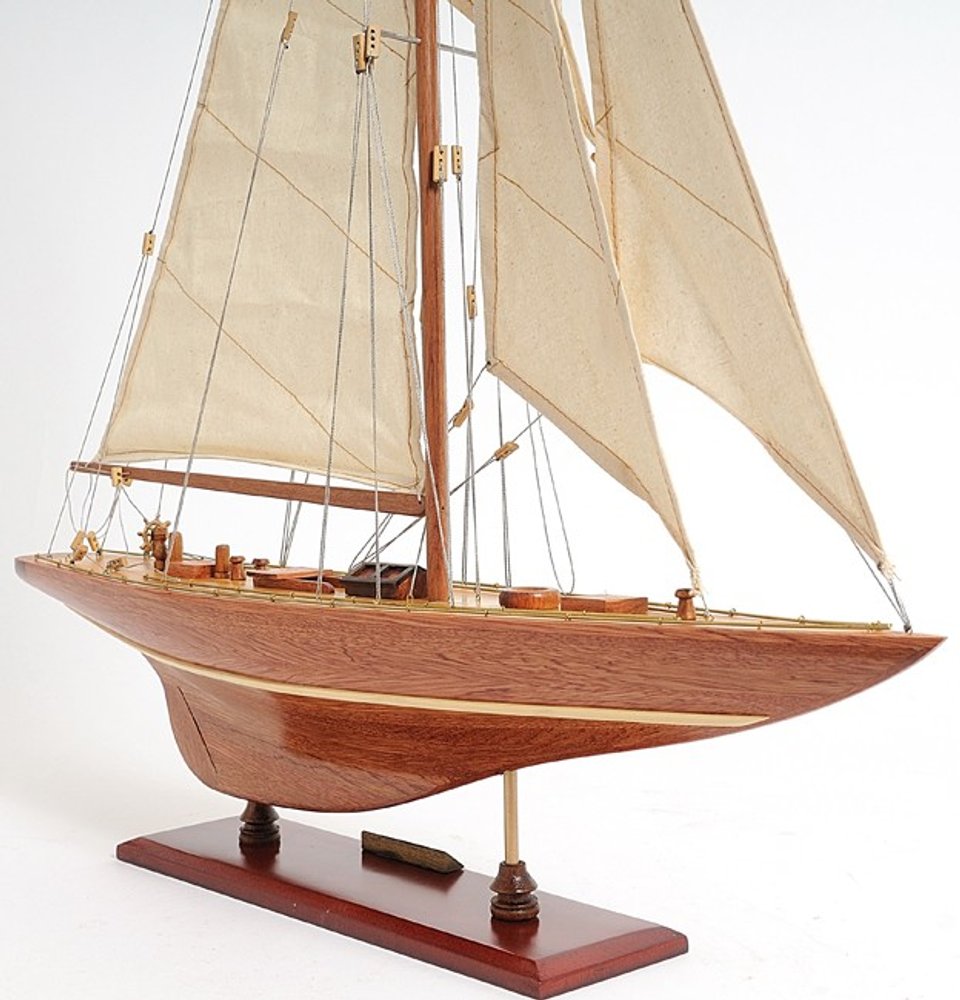 32" Brown Solid Wood Hand Painted Boat Model Boat