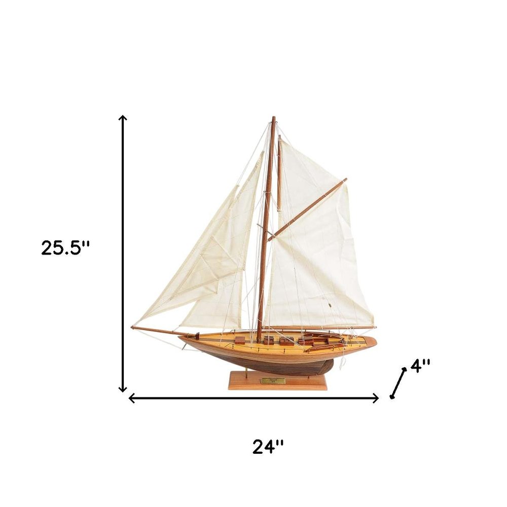 26" Brown Solid Wood Hand Painted Boat Model Boat