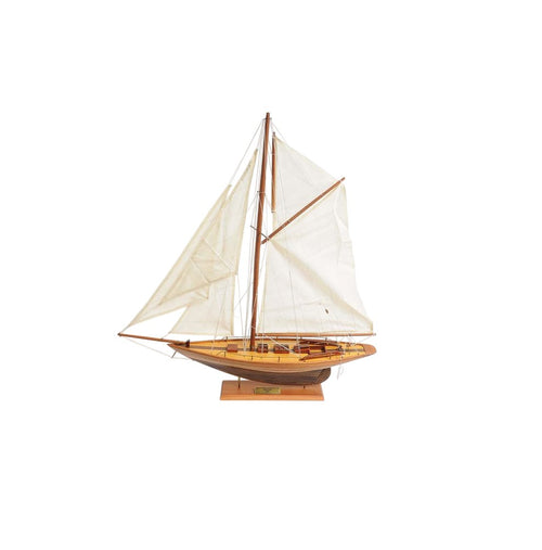 26" Brown Solid Wood Hand Painted Boat Model Boat