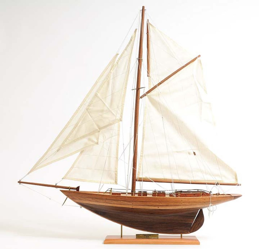 26" Brown Solid Wood Hand Painted Boat Model Boat