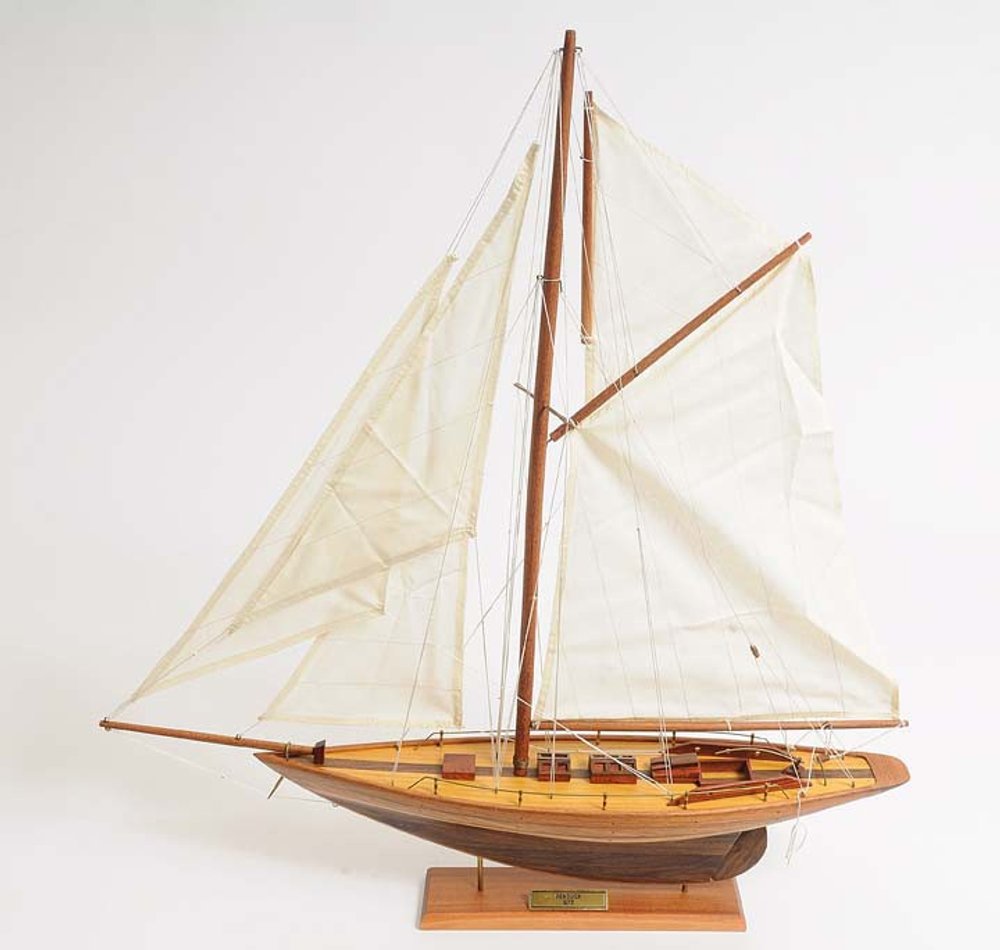 26" Brown Solid Wood Hand Painted Boat Model Boat