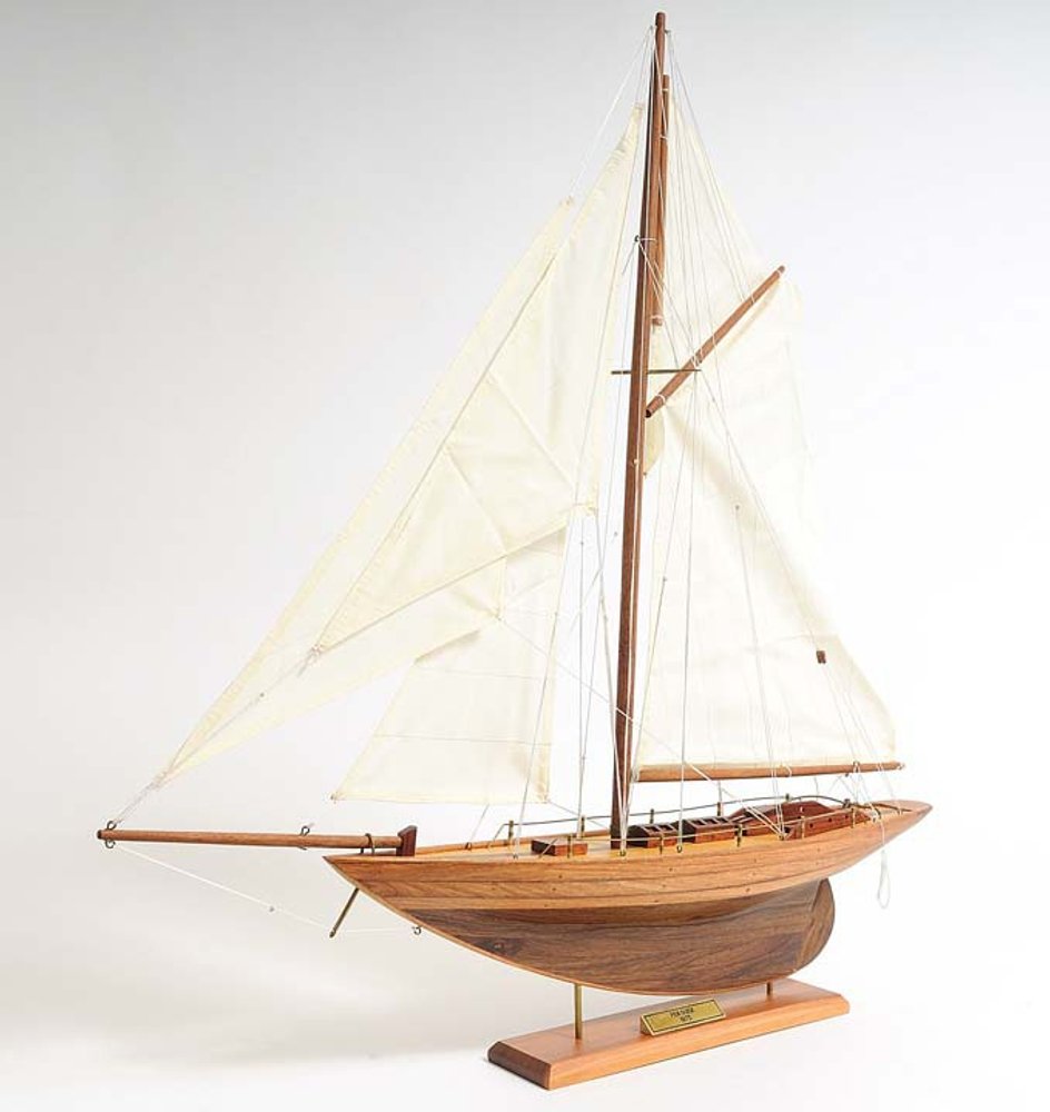 26" Brown Solid Wood Hand Painted Boat Model Boat