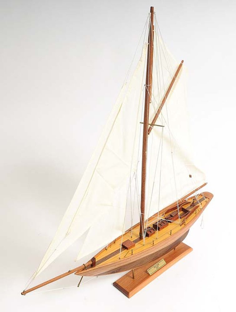26" Brown Solid Wood Hand Painted Boat Model Boat