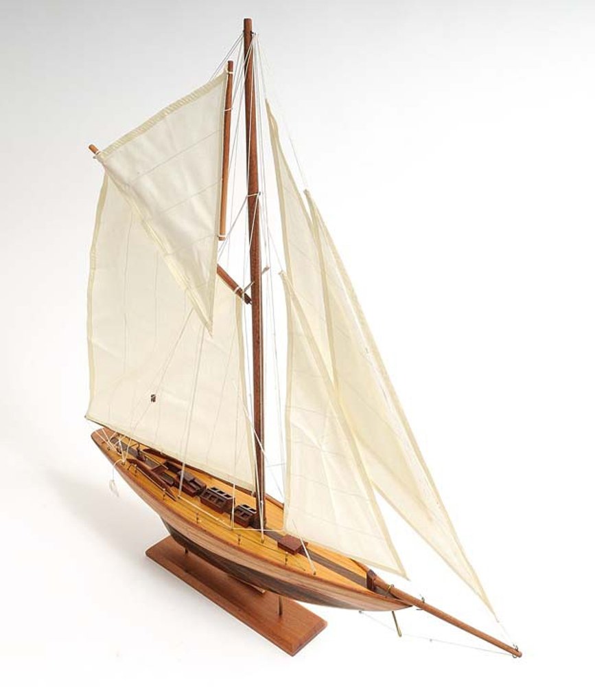 26" Brown Solid Wood Hand Painted Boat Model Boat