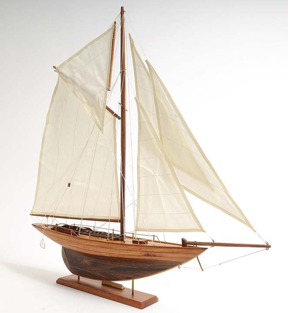 26" Brown Solid Wood Hand Painted Boat Model Boat