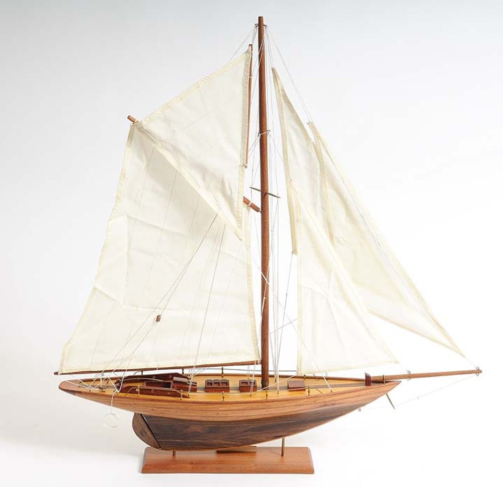 26" Brown Solid Wood Hand Painted Boat Model Boat