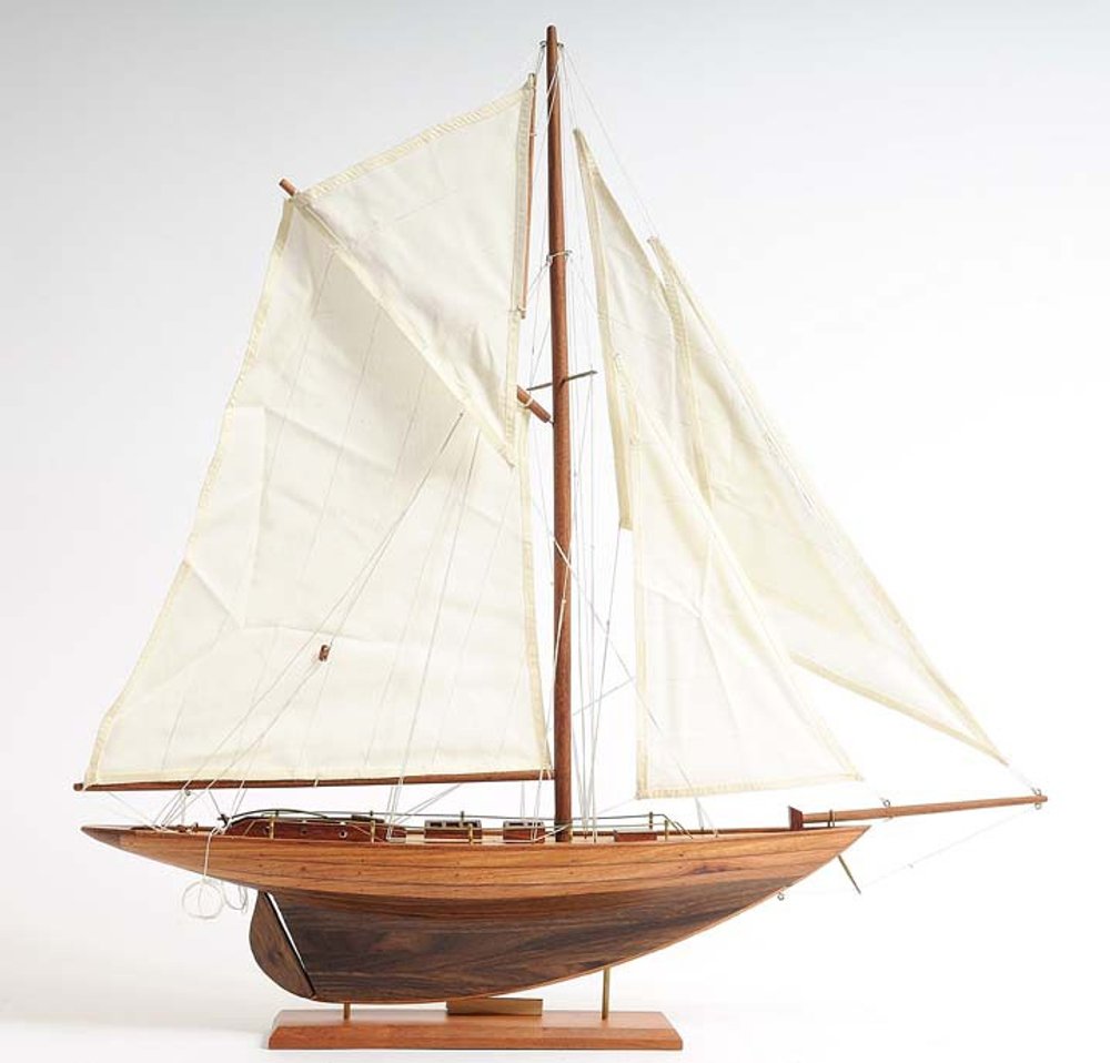 26" Brown Solid Wood Hand Painted Boat Model Boat